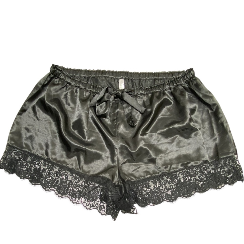 * Night shorts Black Silky shiny material Lace Pajama Shorts